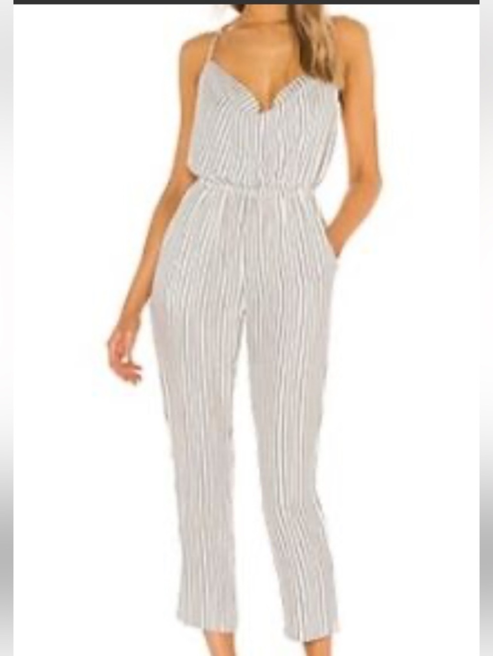 Indah Stripe Scoop Neck Open Back Jumpsuit Size M